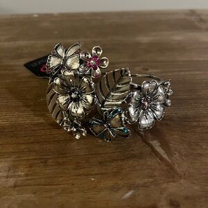 Floral Silver and Pink Women's‎ bracelet cuff